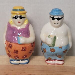 Ceramic Chubby Couple at the Beach Salt & Pepper Set